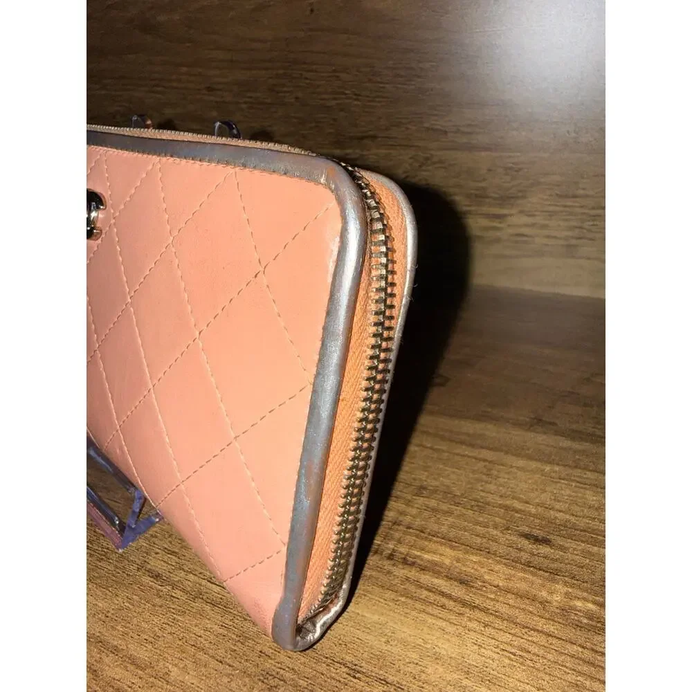 Chanel Quilted Zip Around Wallet – Pink Leather with Silver Hardware & Trim